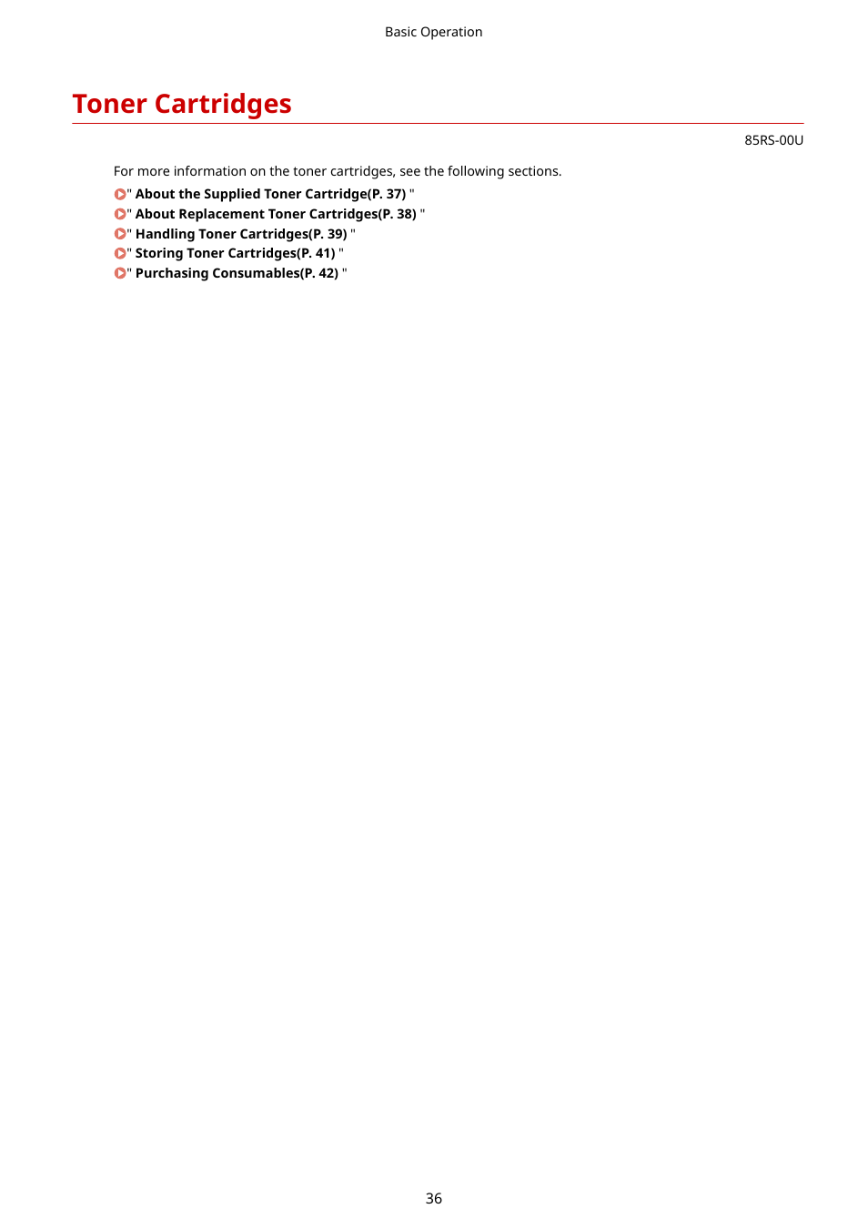 Toner cartridges, See " toner cartridges(p. 36) | Canon imageCLASS MF3010 VP Multifunction Monochrome Laser Printer User Manual | Page 41 / 247