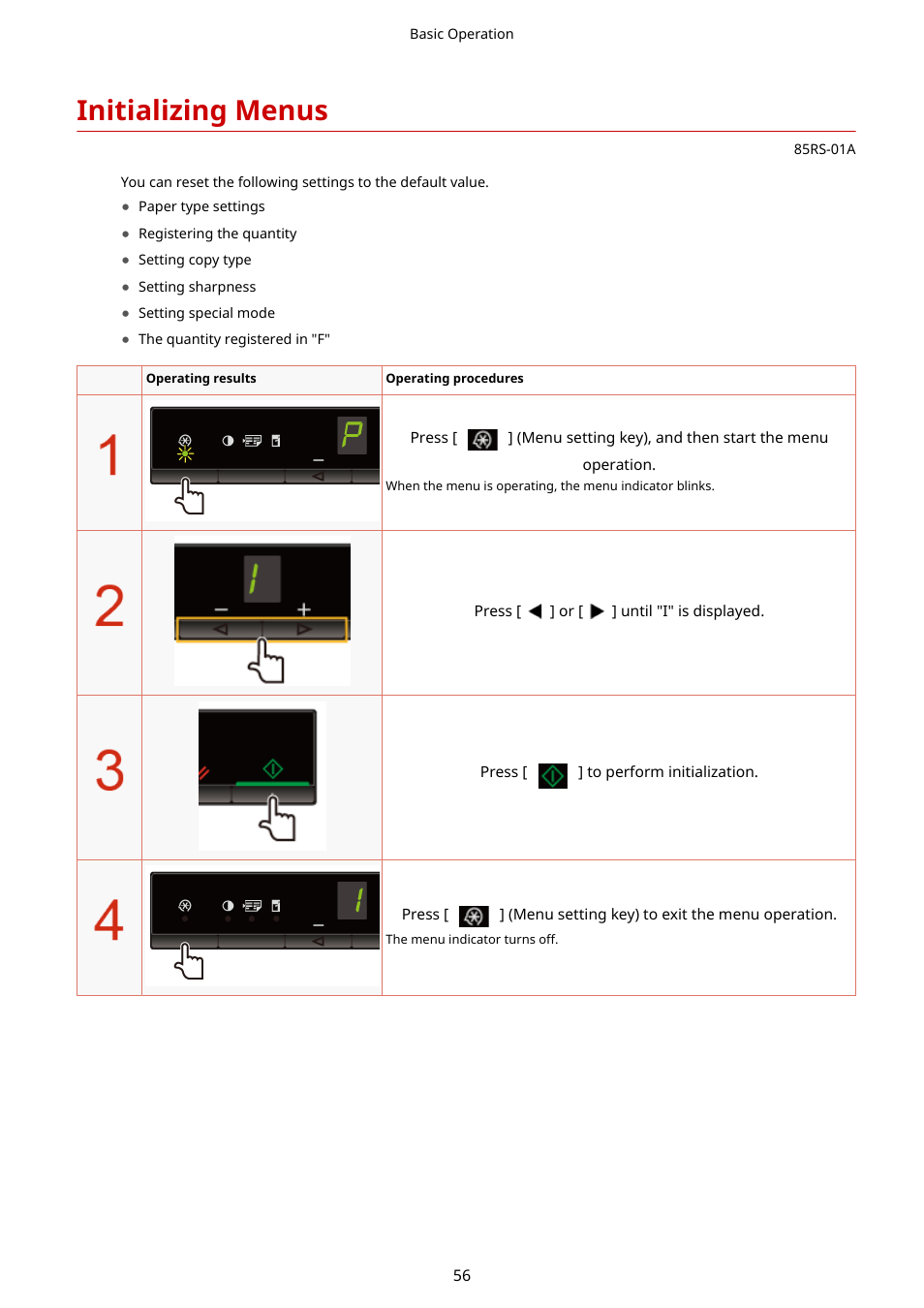 Initializing menus, See " initializing menus(p. 56), Initializing menus(p. 56) | Canon imageCLASS MF3010 VP Multifunction Monochrome Laser Printer User Manual | Page 61 / 247