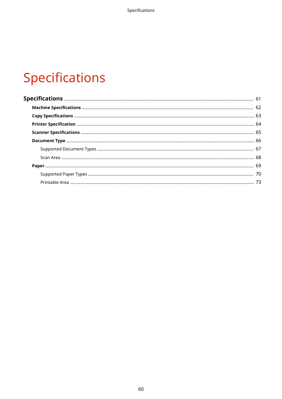 Specifications | Canon imageCLASS MF3010 VP Multifunction Monochrome Laser Printer User Manual | Page 65 / 247