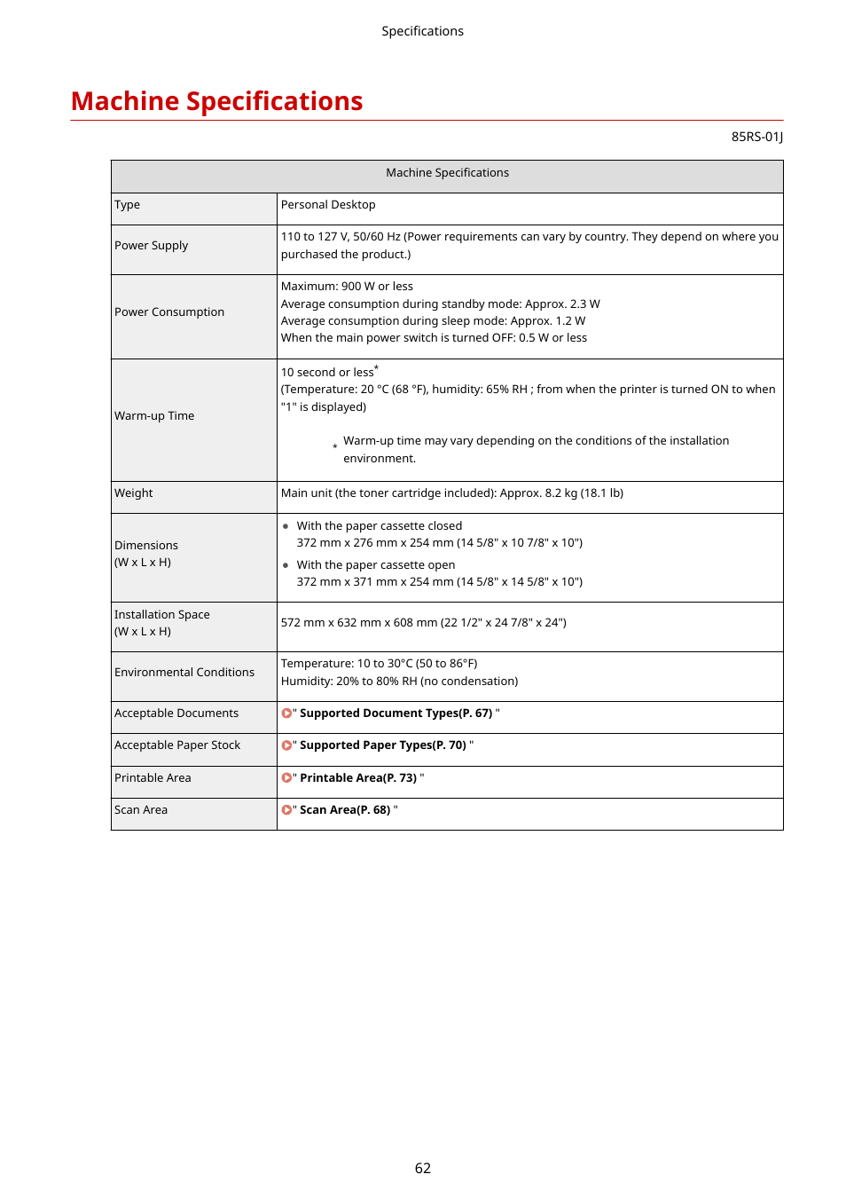 Machine specifications | Canon imageCLASS MF3010 VP Multifunction Monochrome Laser Printer User Manual | Page 67 / 247