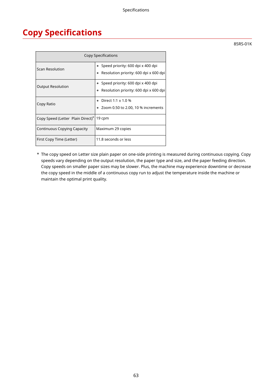 Copy specifications | Canon imageCLASS MF3010 VP Multifunction Monochrome Laser Printer User Manual | Page 68 / 247