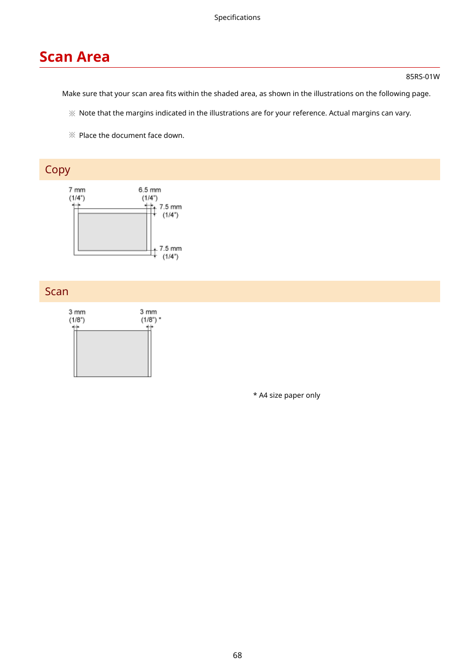 Scan area, Scan area(p. 68), Copy scan | Canon imageCLASS MF3010 VP Multifunction Monochrome Laser Printer User Manual | Page 73 / 247
