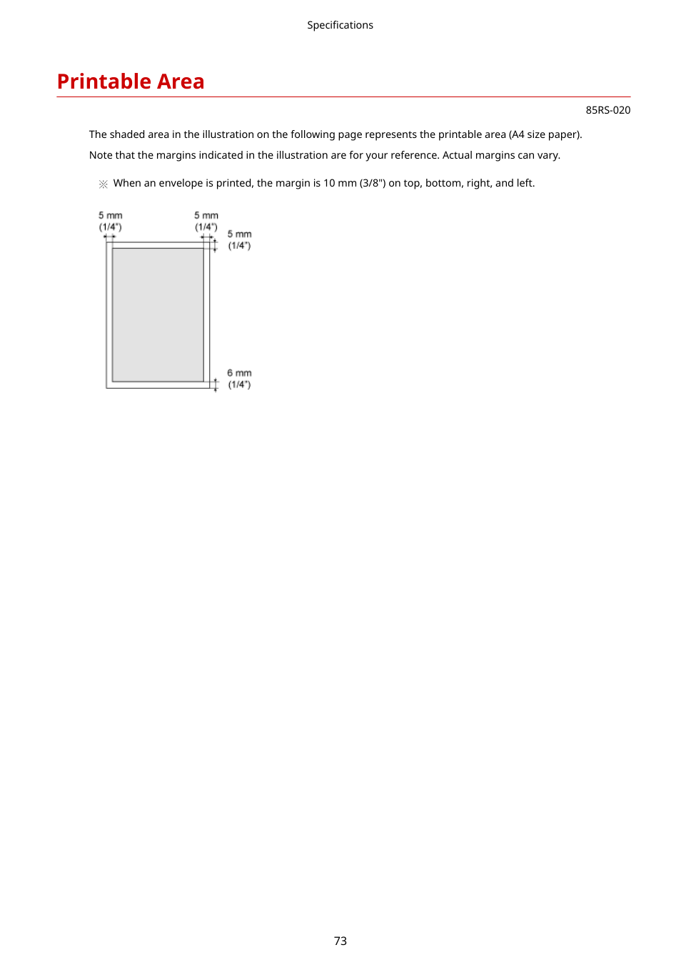 Printable area, Printable area(p. 73) | Canon imageCLASS MF3010 VP Multifunction Monochrome Laser Printer User Manual | Page 78 / 247