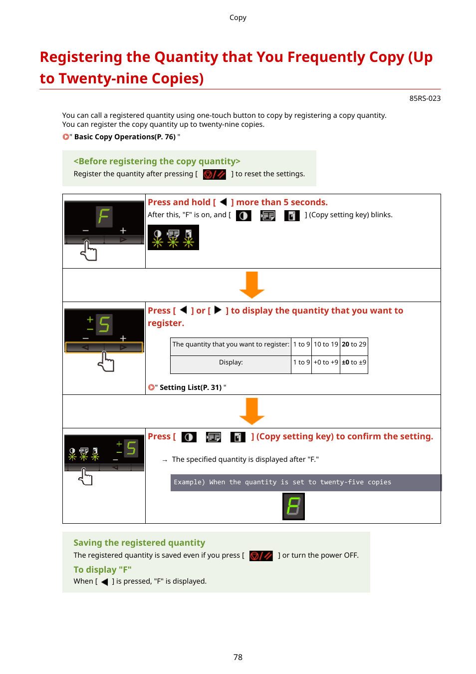 Registering the quantity that you frequently copy, Up to twenty-nine copies)(p. 78) | Canon imageCLASS MF3010 VP Multifunction Monochrome Laser Printer User Manual | Page 83 / 247