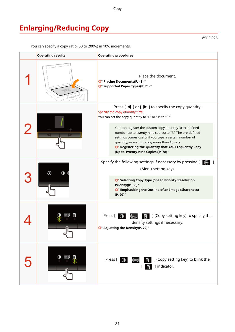 Enlarging/reducing copy, Enlarging/reducing copy(p. 81), Enlarging/reducing | Copy(p. 81), Enlarging/ reducing copy(p. 81) | Canon imageCLASS MF3010 VP Multifunction Monochrome Laser Printer User Manual | Page 86 / 247