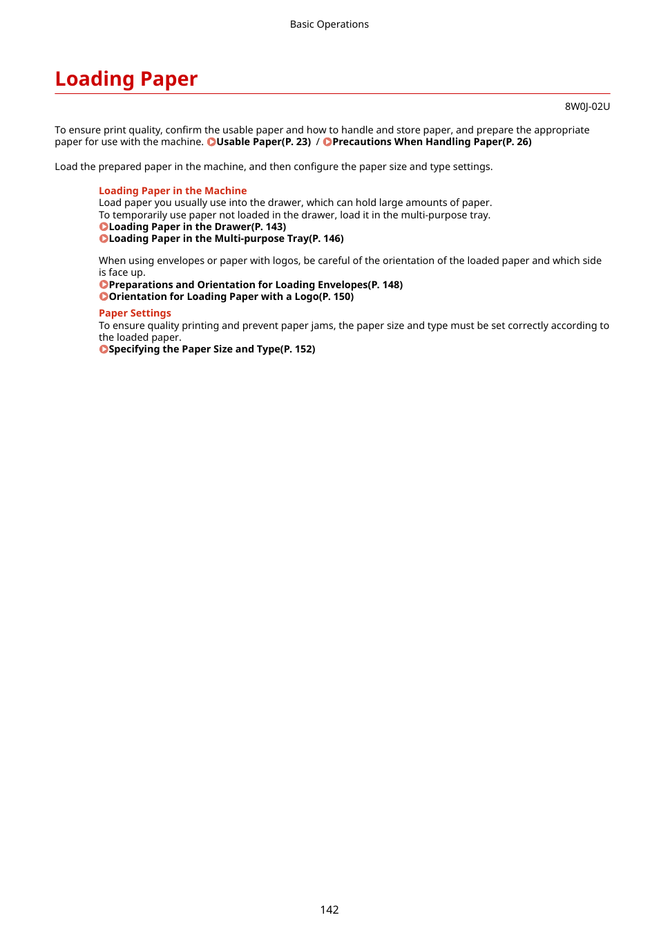 Loading paper, Loading paper(p. 142) | Canon imageCLASS MF264dw II Multifunction Monochrome Laser Printer User Manual | Page 151 / 700