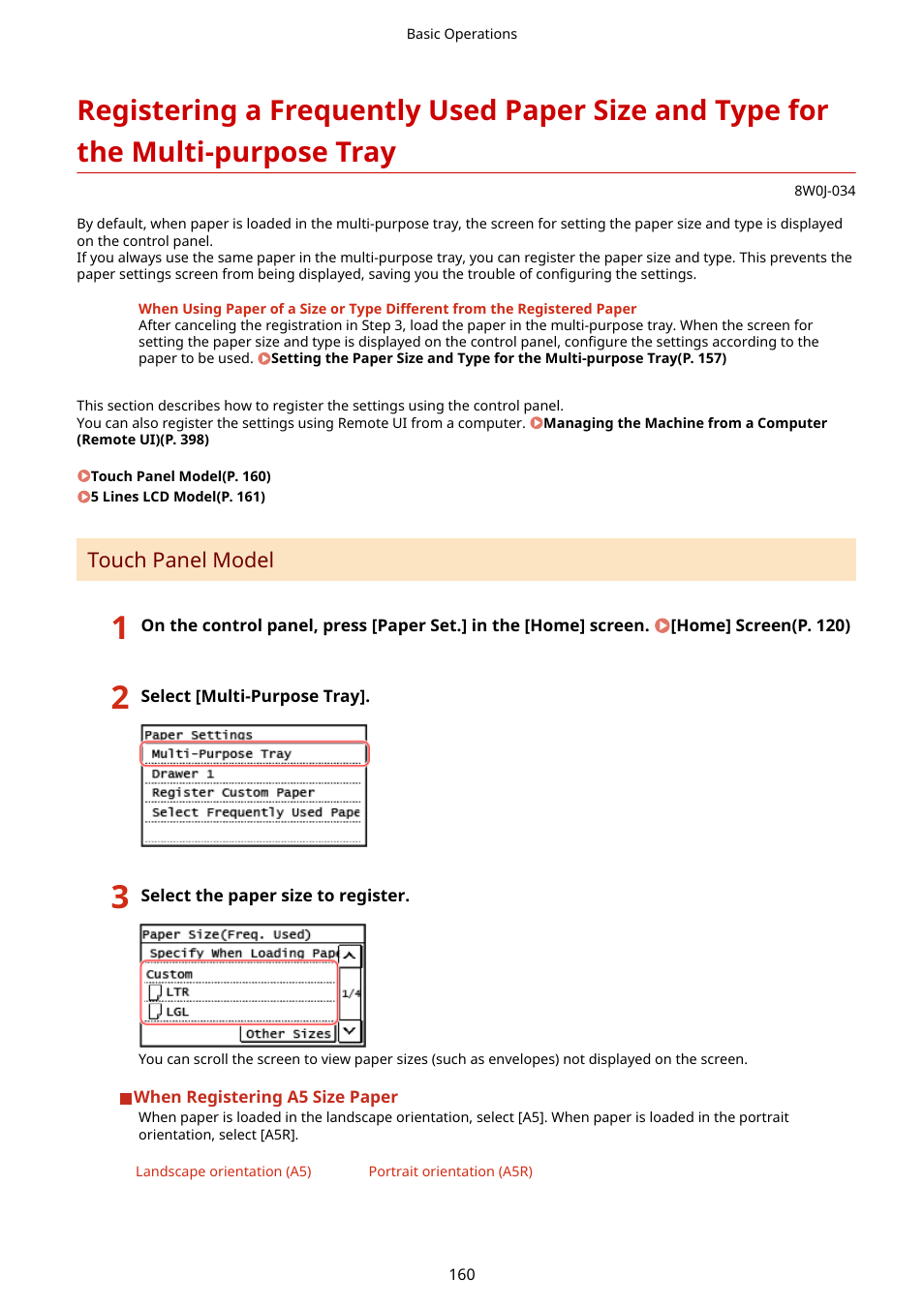 Touch panel model | Canon imageCLASS MF264dw II Multifunction Monochrome Laser Printer User Manual | Page 169 / 700