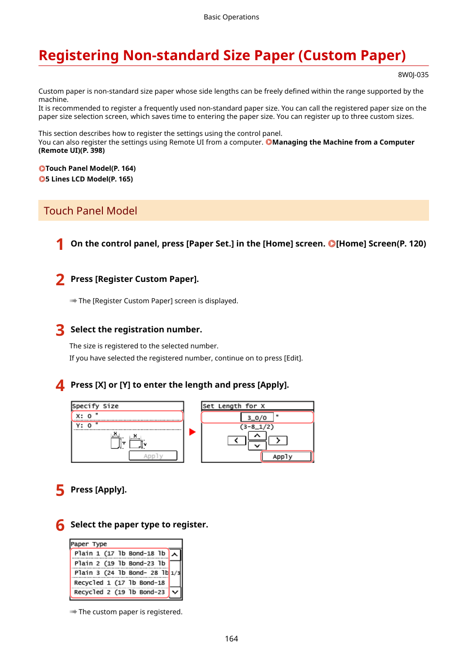 Registering non-standard size paper (custom paper) | Canon imageCLASS MF264dw II Multifunction Monochrome Laser Printer User Manual | Page 173 / 700