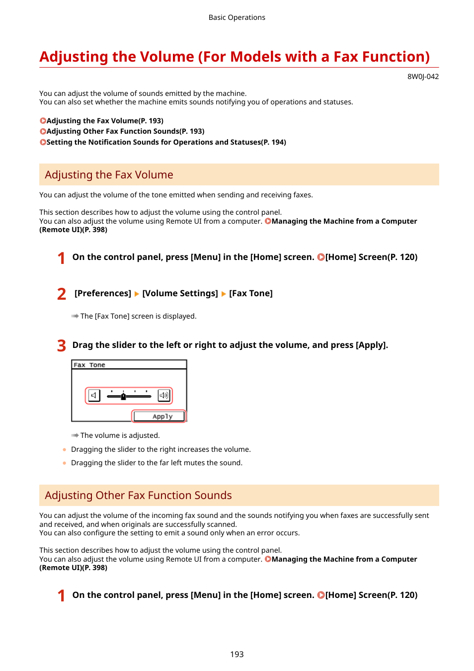 Adjusting the fax volume, Adjusting other fax function sounds | Canon imageCLASS MF264dw II Multifunction Monochrome Laser Printer User Manual | Page 202 / 700