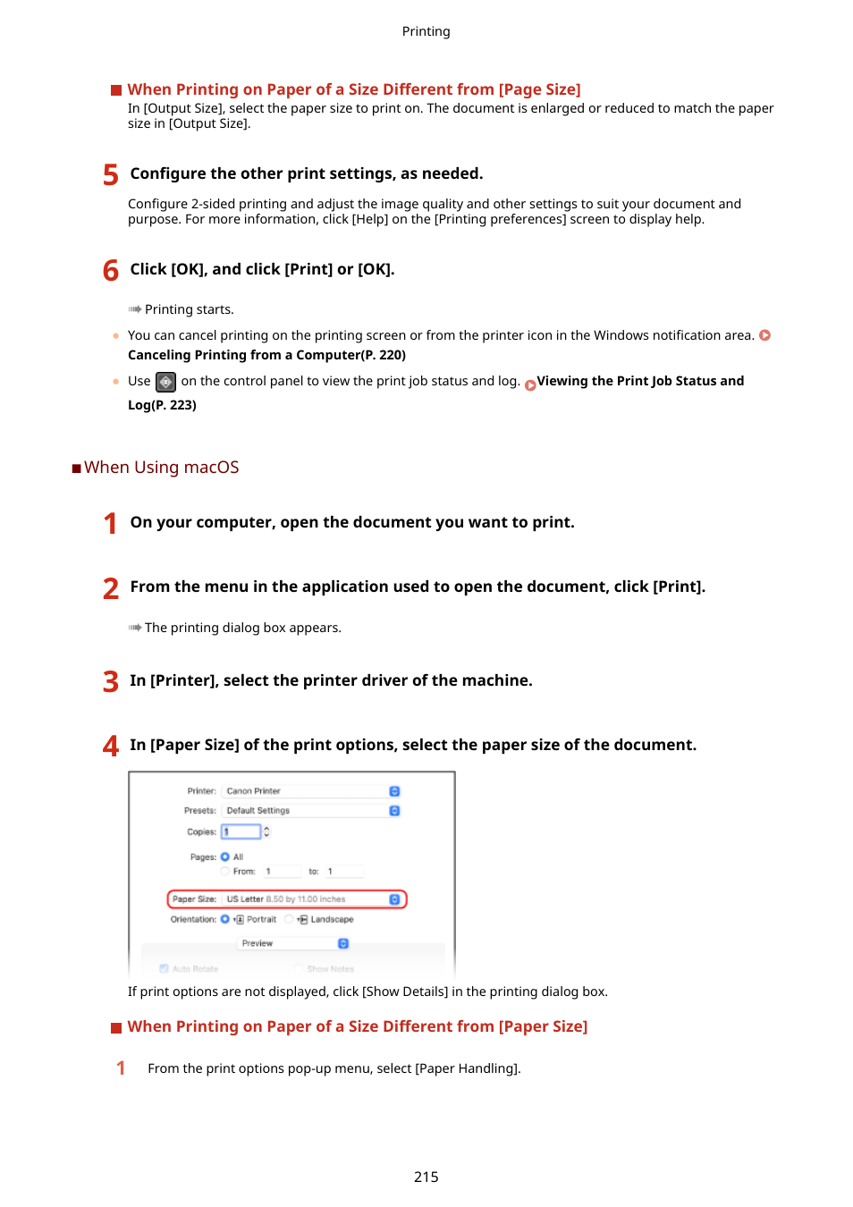 When using macos(p. 215) | Canon imageCLASS MF264dw II Multifunction Monochrome Laser Printer User Manual | Page 224 / 700
