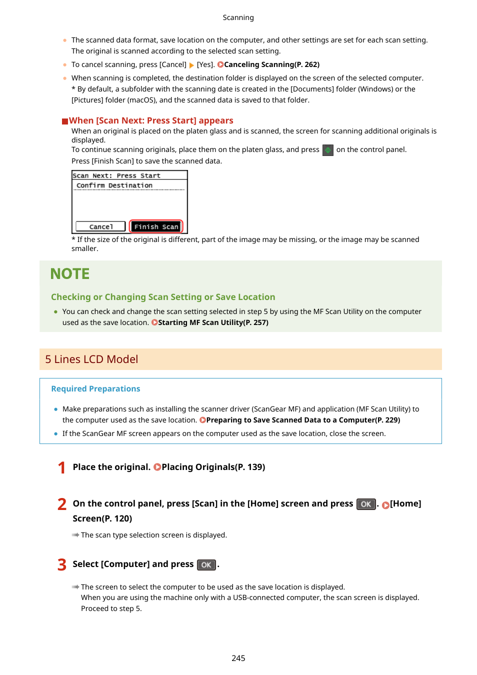 5 lines lcd model(p. 245), 5 lines lcd model | Canon imageCLASS MF264dw II Multifunction Monochrome Laser Printer User Manual | Page 254 / 700