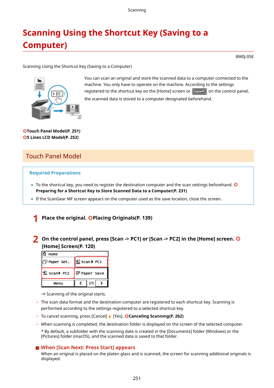 To a computer)(p. 251), Touch panel model | Canon imageCLASS MF264dw II Multifunction Monochrome Laser Printer User Manual | Page 260 / 700