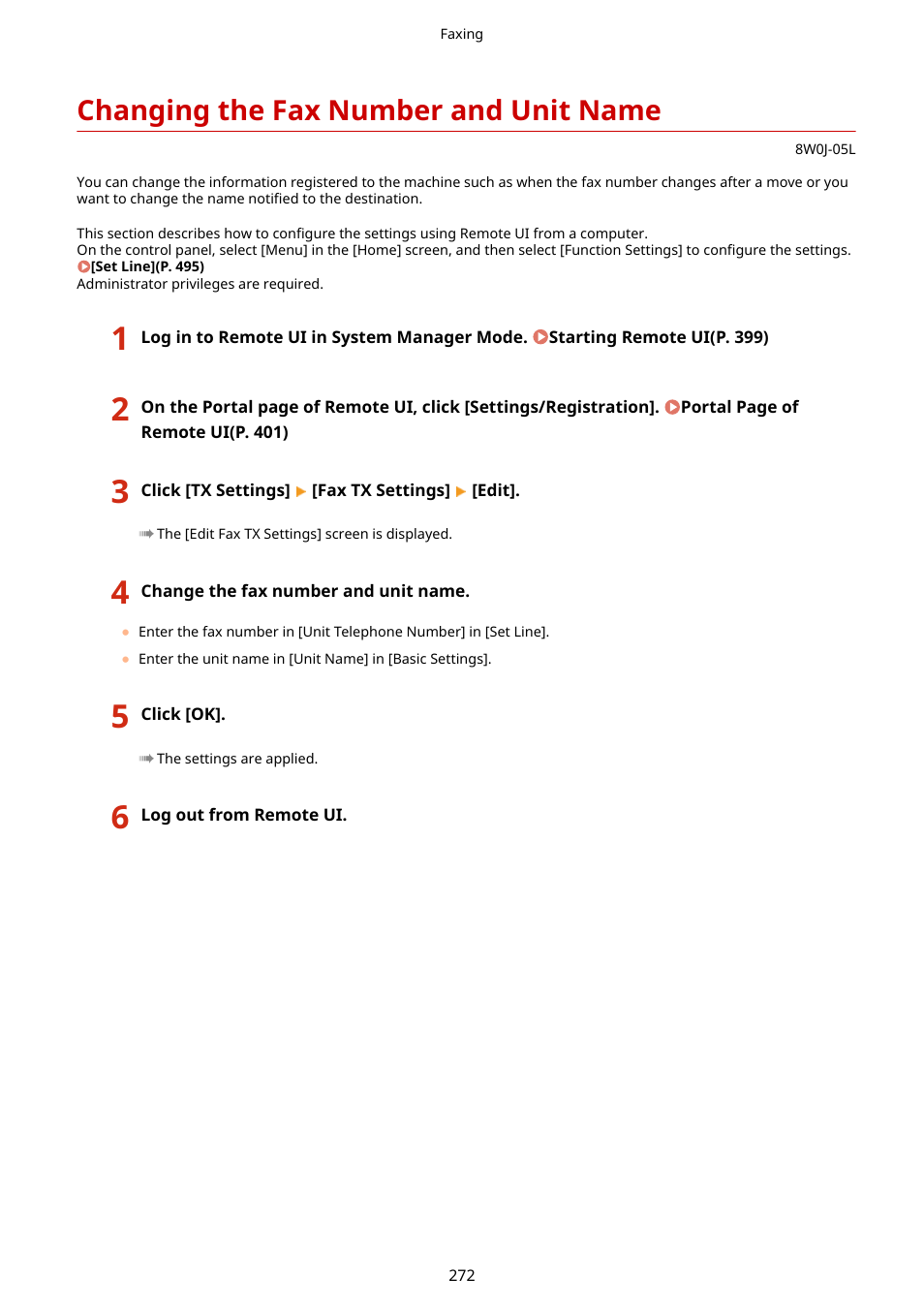 Changing the fax number and unit name, Changing the fax number and unit name(p. 272) | Canon imageCLASS MF264dw II Multifunction Monochrome Laser Printer User Manual | Page 281 / 700
