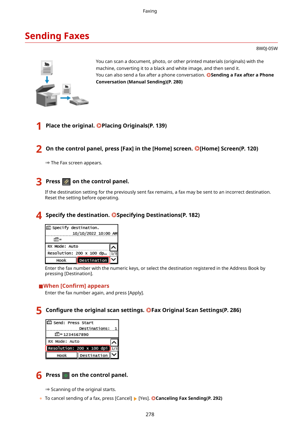 Sending faxes, Sending faxes(p. 278) | Canon imageCLASS MF264dw II Multifunction Monochrome Laser Printer User Manual | Page 287 / 700