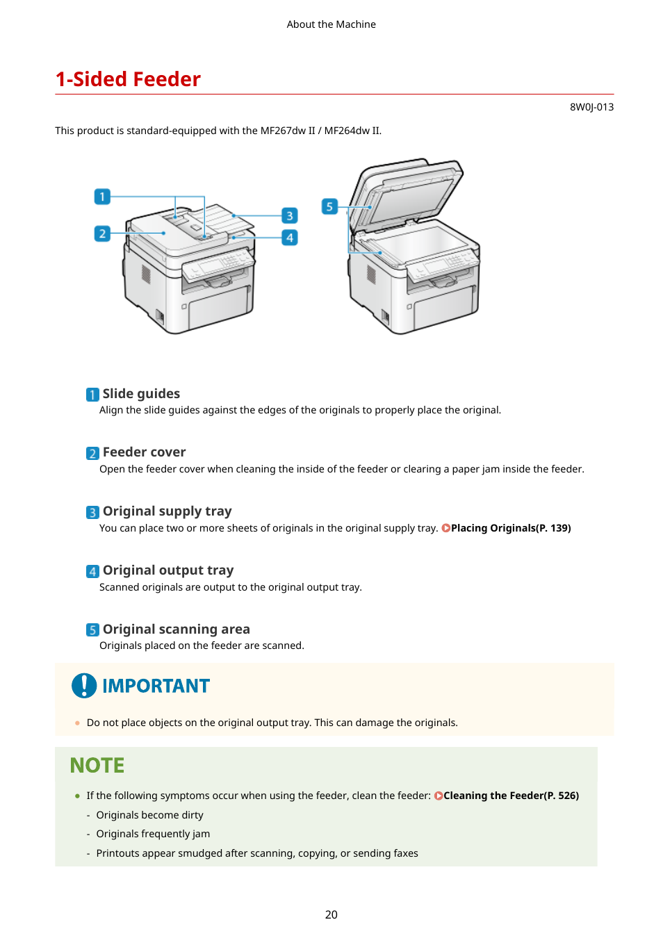 Sided feeder, Sided feeder(p. 20) | Canon imageCLASS MF264dw II Multifunction Monochrome Laser Printer User Manual | Page 29 / 700