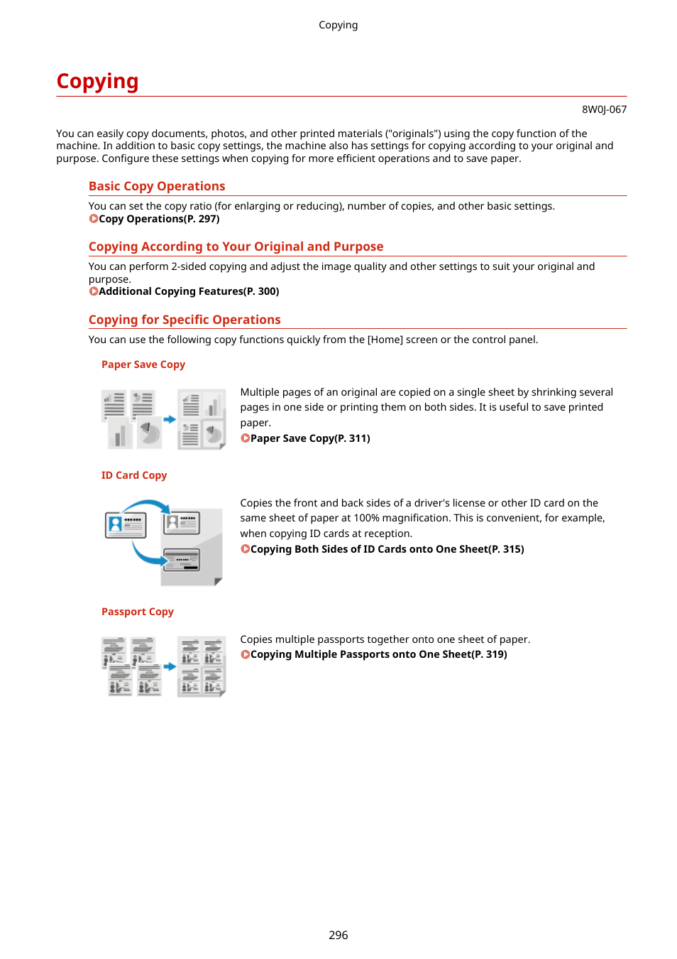 Copying, Copying(p. 296) | Canon imageCLASS MF264dw II Multifunction Monochrome Laser Printer User Manual | Page 305 / 700