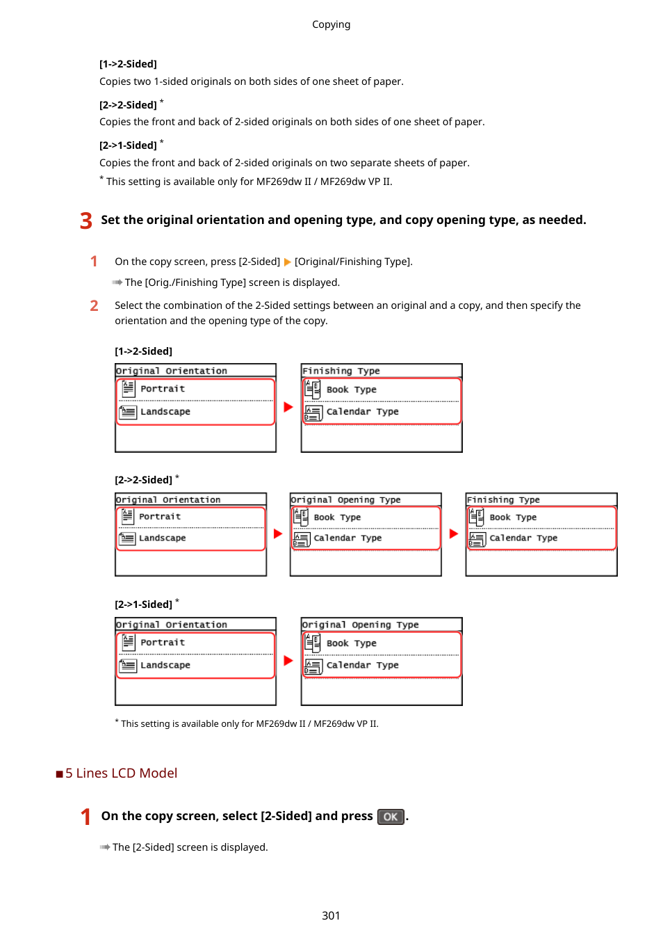 5 lines lcd model(p. 301) | Canon imageCLASS MF264dw II Multifunction Monochrome Laser Printer User Manual | Page 310 / 700