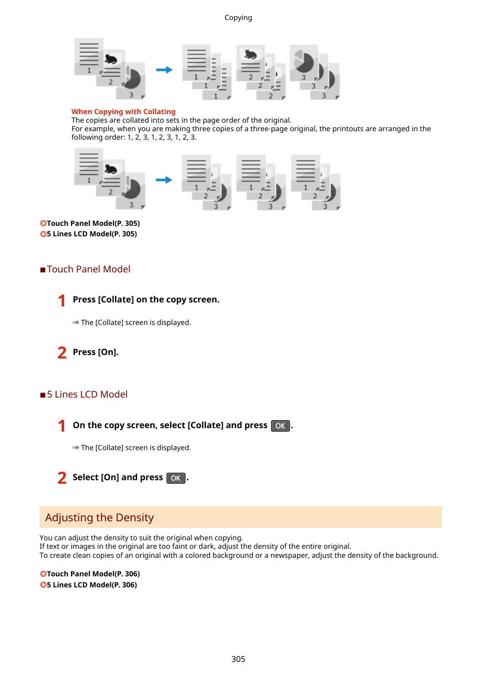 Adjusting the density(p. 305) | Canon imageCLASS MF264dw II Multifunction Monochrome Laser Printer User Manual | Page 314 / 700