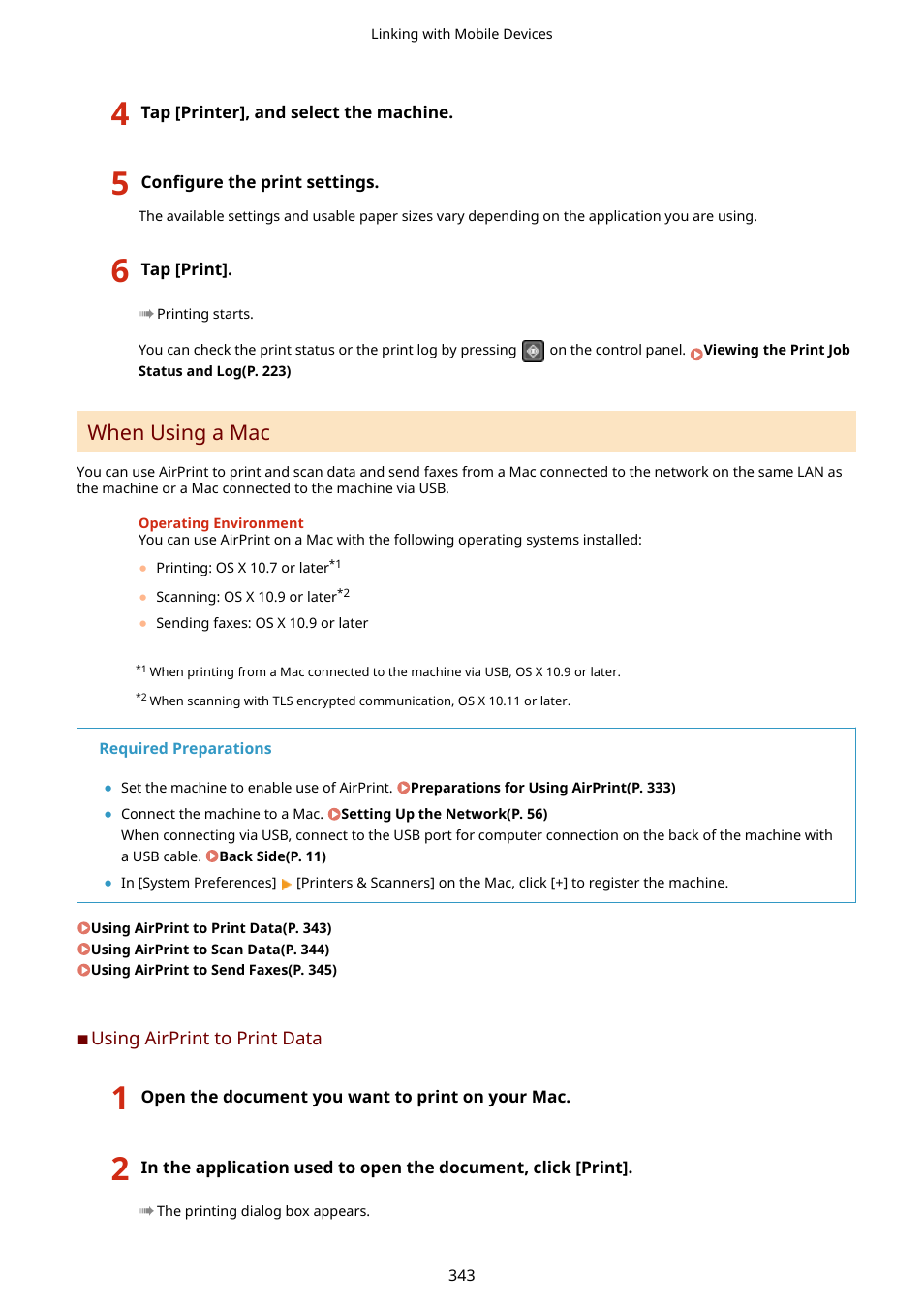When using a mac(p. 343), When using a mac | Canon imageCLASS MF264dw II Multifunction Monochrome Laser Printer User Manual | Page 352 / 700