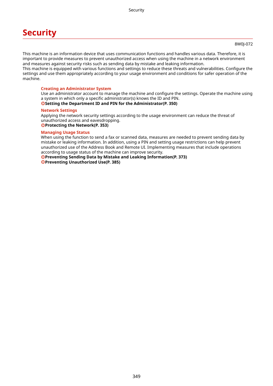 Security, Security(p. 349) | Canon imageCLASS MF264dw II Multifunction Monochrome Laser Printer User Manual | Page 358 / 700