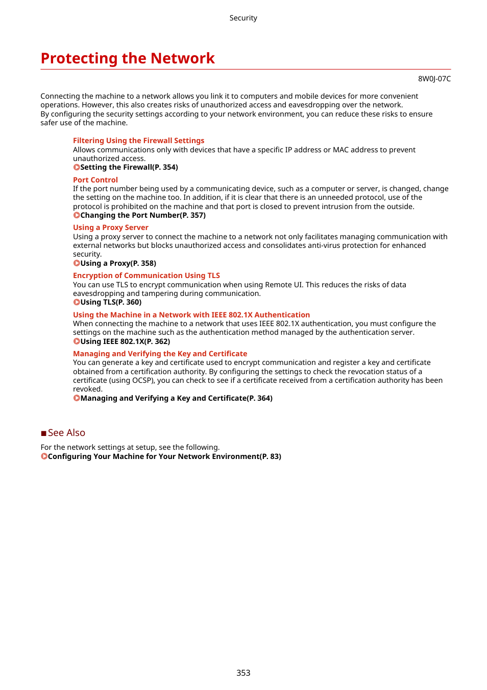 Protecting the network, D parties. protecting the network(p. 353), Protecting the network(p. 353) | Canon imageCLASS MF264dw II Multifunction Monochrome Laser Printer User Manual | Page 362 / 700