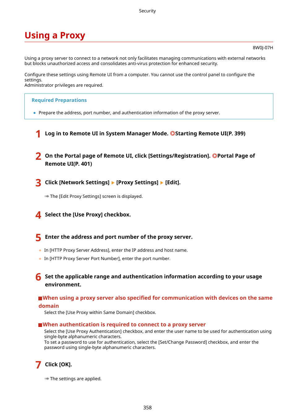 Using a proxy, Using a proxy(p. 358) | Canon imageCLASS MF264dw II Multifunction Monochrome Laser Printer User Manual | Page 367 / 700