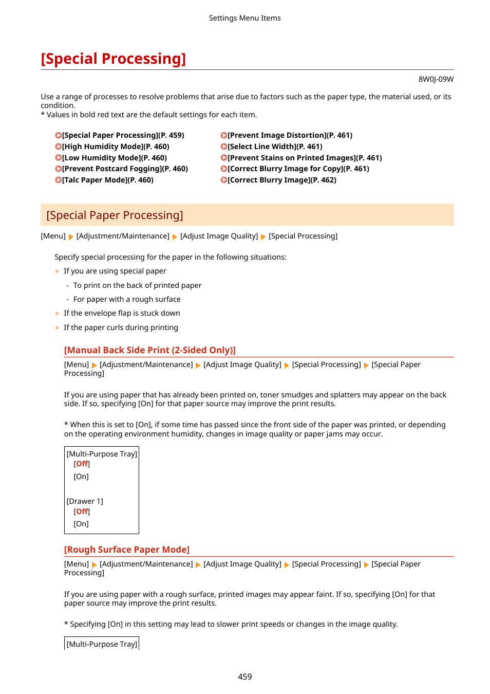 Special processing, Special paper processing | Canon imageCLASS MF264dw II Multifunction Monochrome Laser Printer User Manual | Page 468 / 700