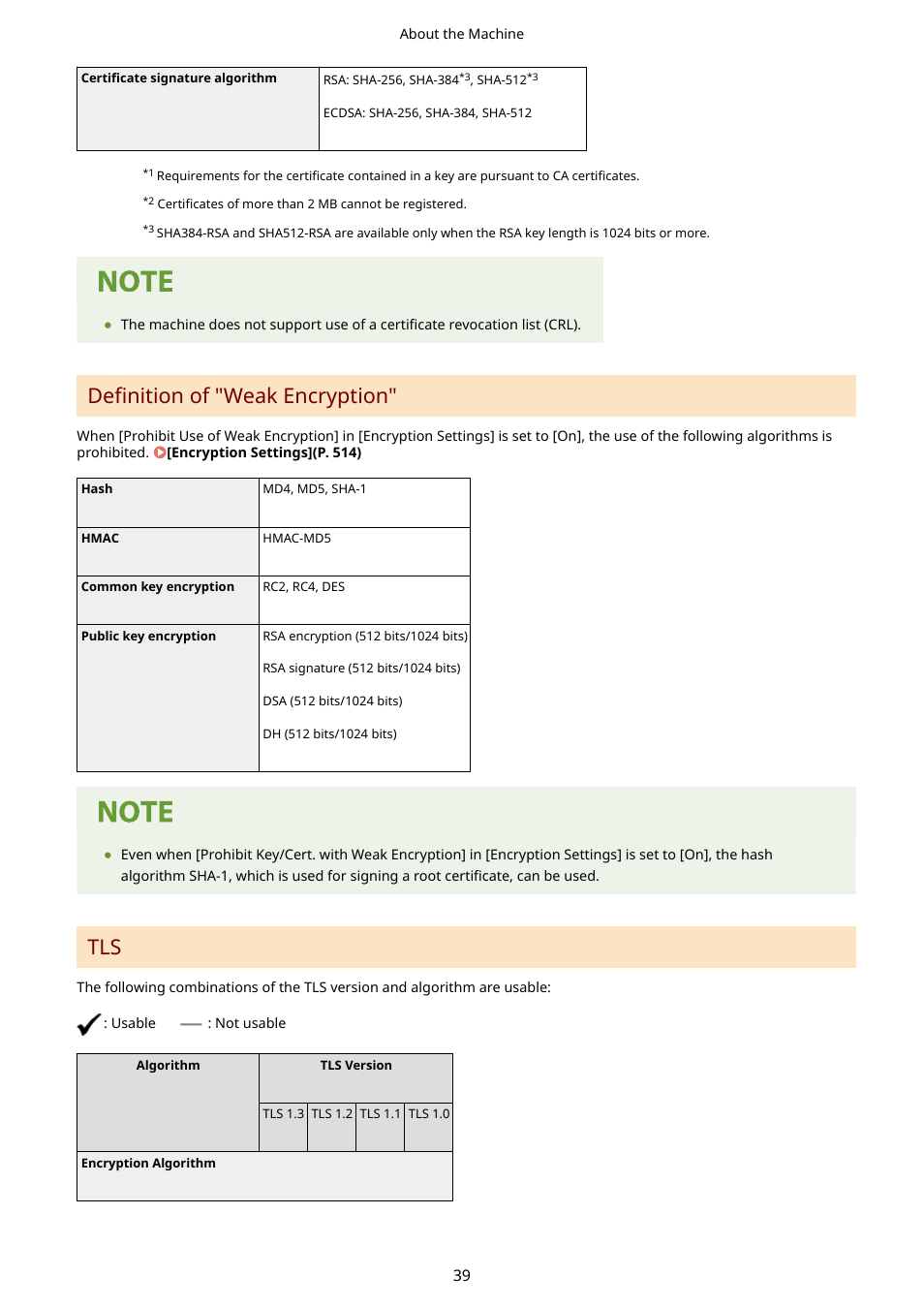 Definition of "weak encryption | Canon imageCLASS MF264dw II Multifunction Monochrome Laser Printer User Manual | Page 48 / 700