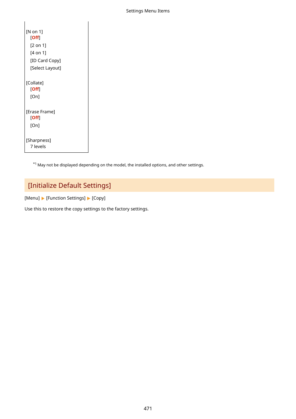 Initialize default settings | Canon imageCLASS MF264dw II Multifunction Monochrome Laser Printer User Manual | Page 480 / 700