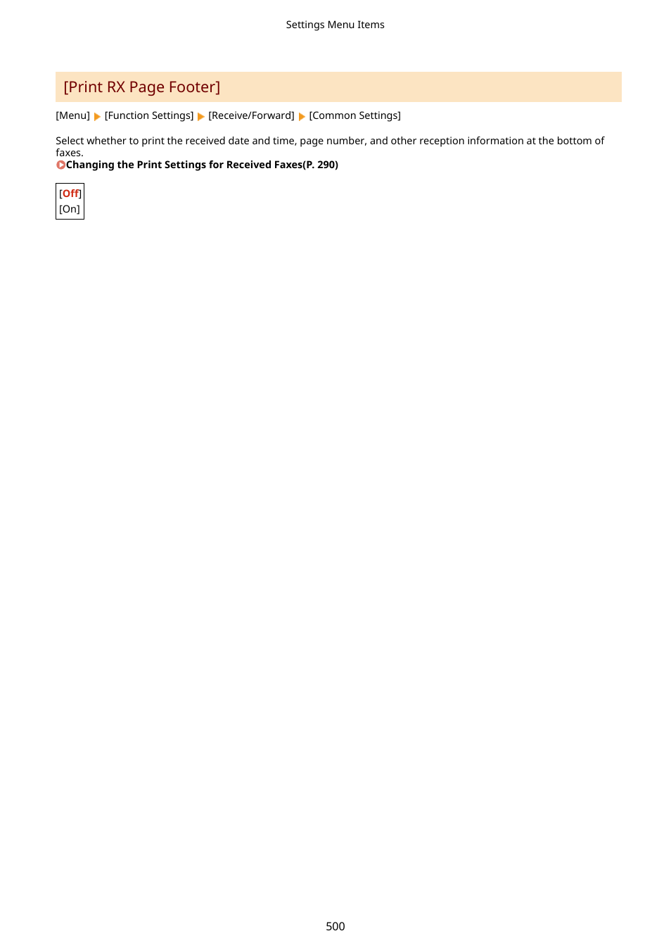Print rx page footer | Canon imageCLASS MF264dw II Multifunction Monochrome Laser Printer User Manual | Page 509 / 700