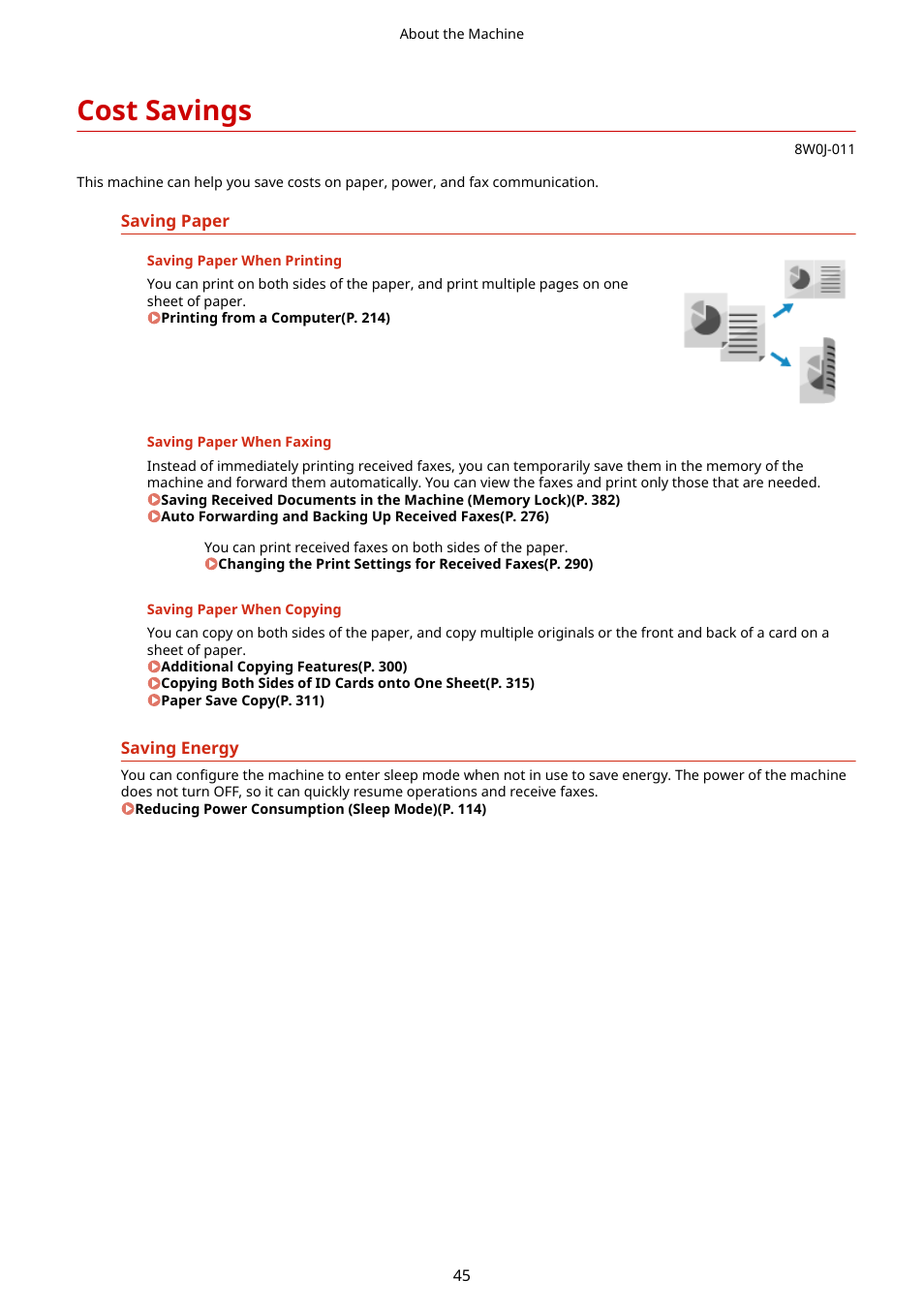 Cost savings, Cost savings(p. 45) | Canon imageCLASS MF264dw II Multifunction Monochrome Laser Printer User Manual | Page 54 / 700