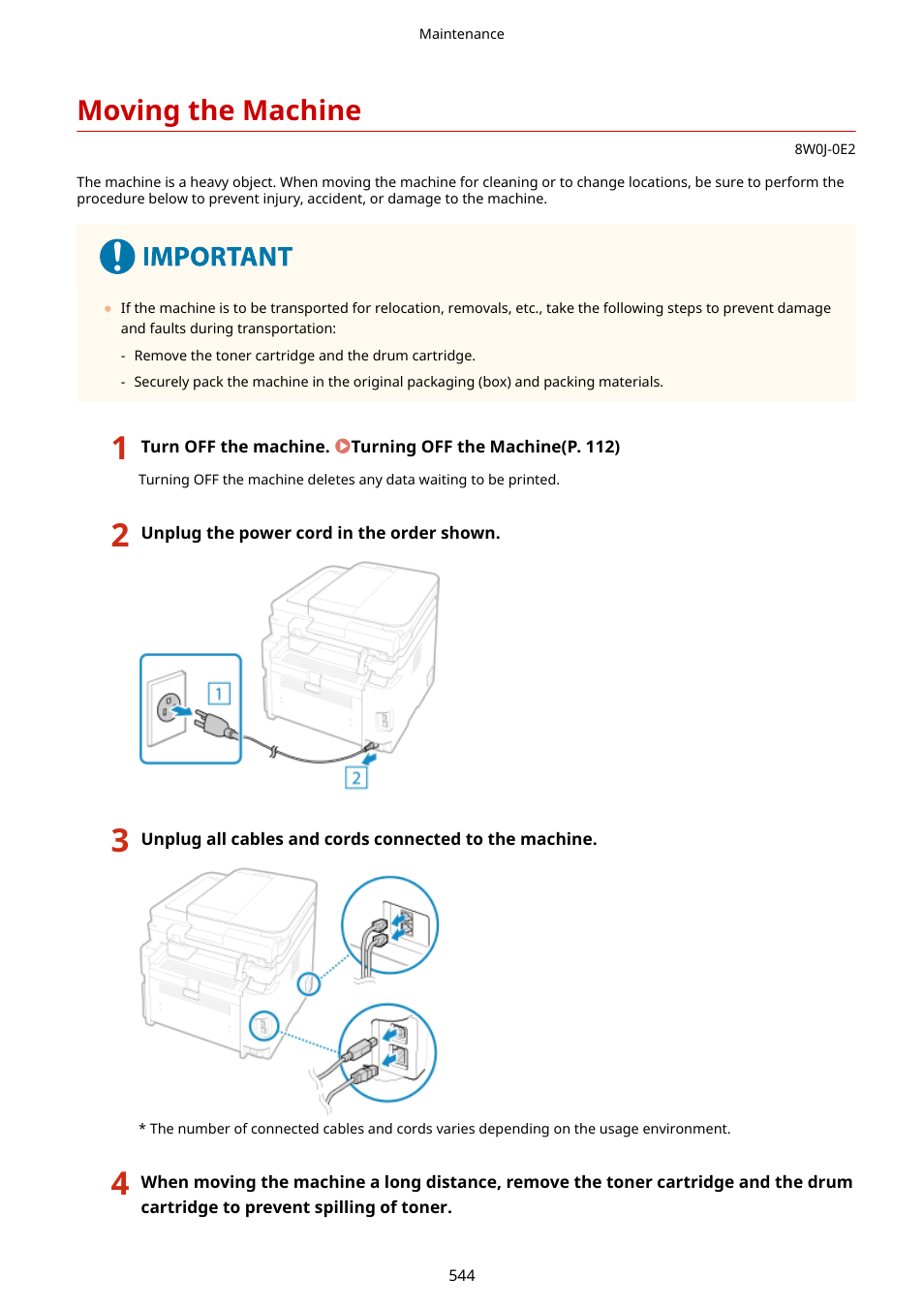 Moving the machine, Moving the machine(p. 544) | Canon imageCLASS MF264dw II Multifunction Monochrome Laser Printer User Manual | Page 553 / 700