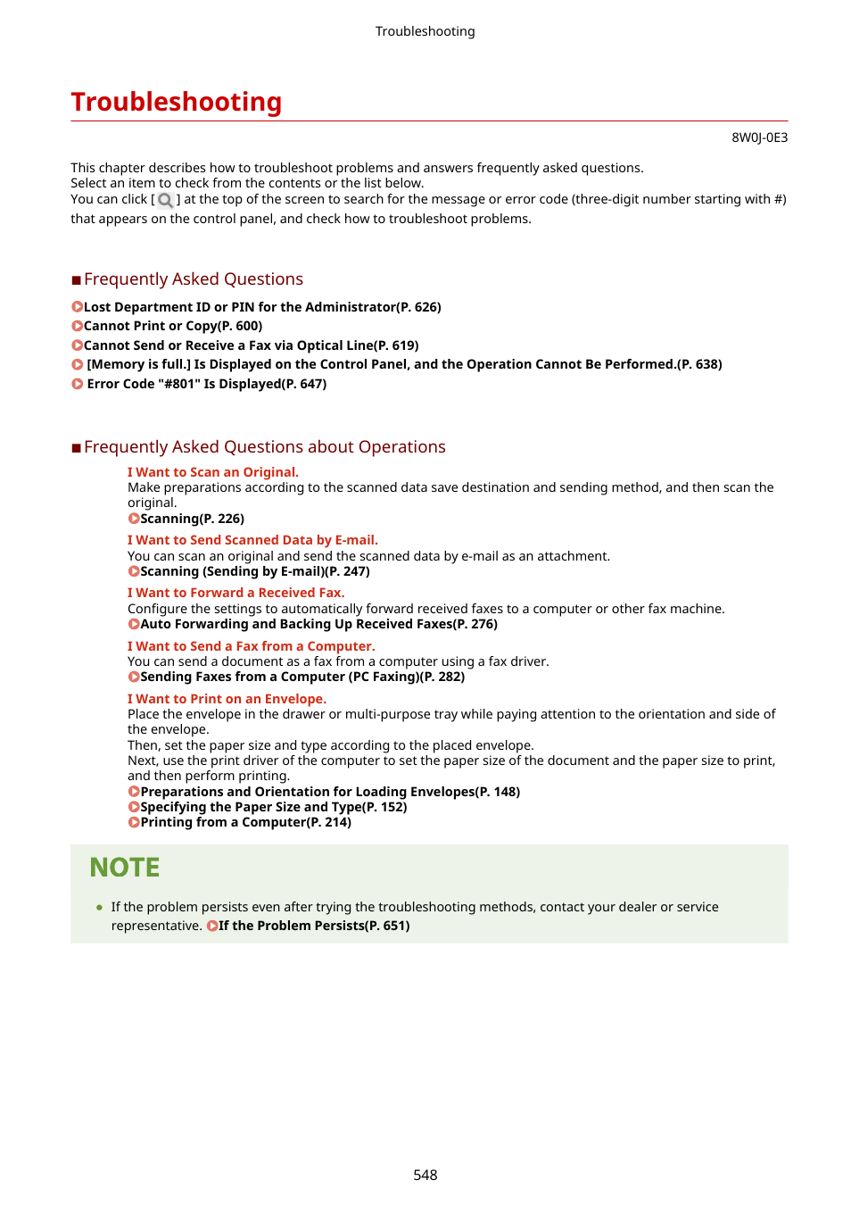 Troubleshooting, Troubleshooting(p. 548) | Canon imageCLASS MF264dw II Multifunction Monochrome Laser Printer User Manual | Page 557 / 700
