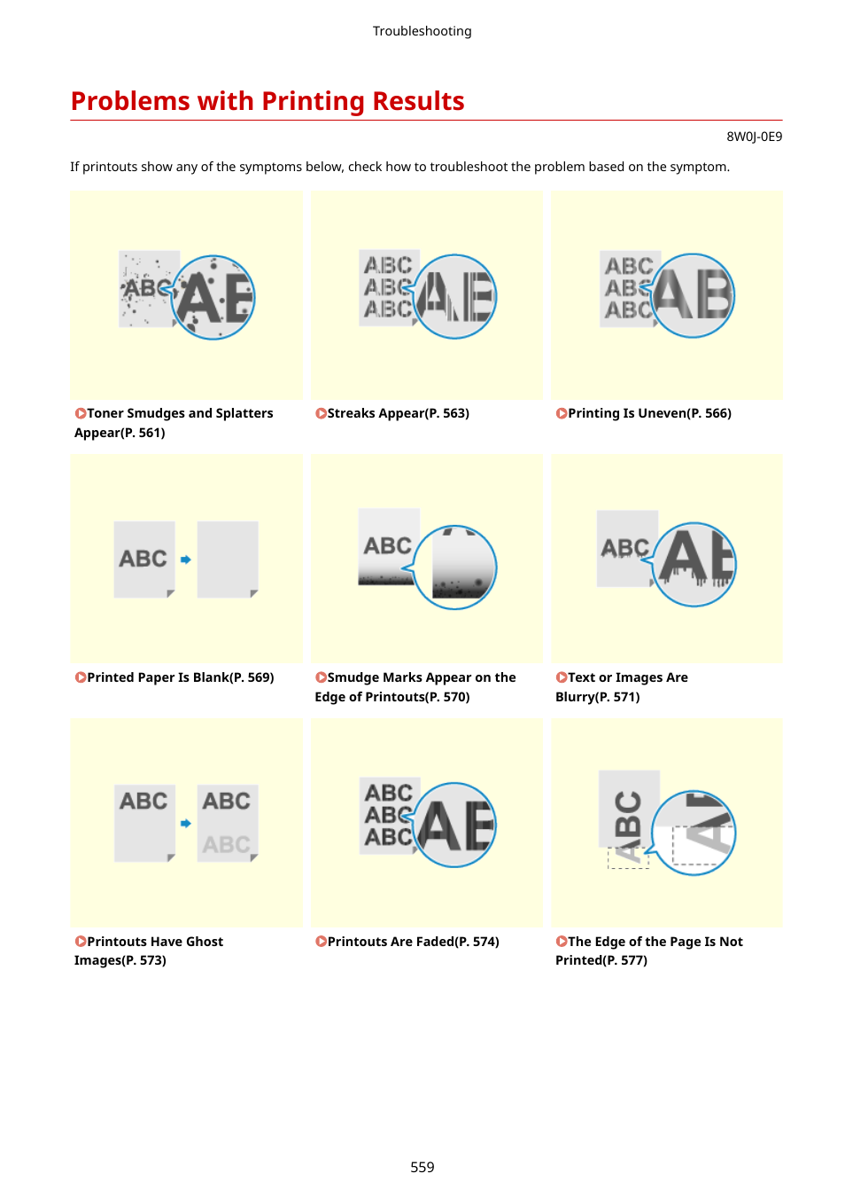 Problems with printing results, Problems with printing results(p. 559) | Canon imageCLASS MF264dw II Multifunction Monochrome Laser Printer User Manual | Page 568 / 700