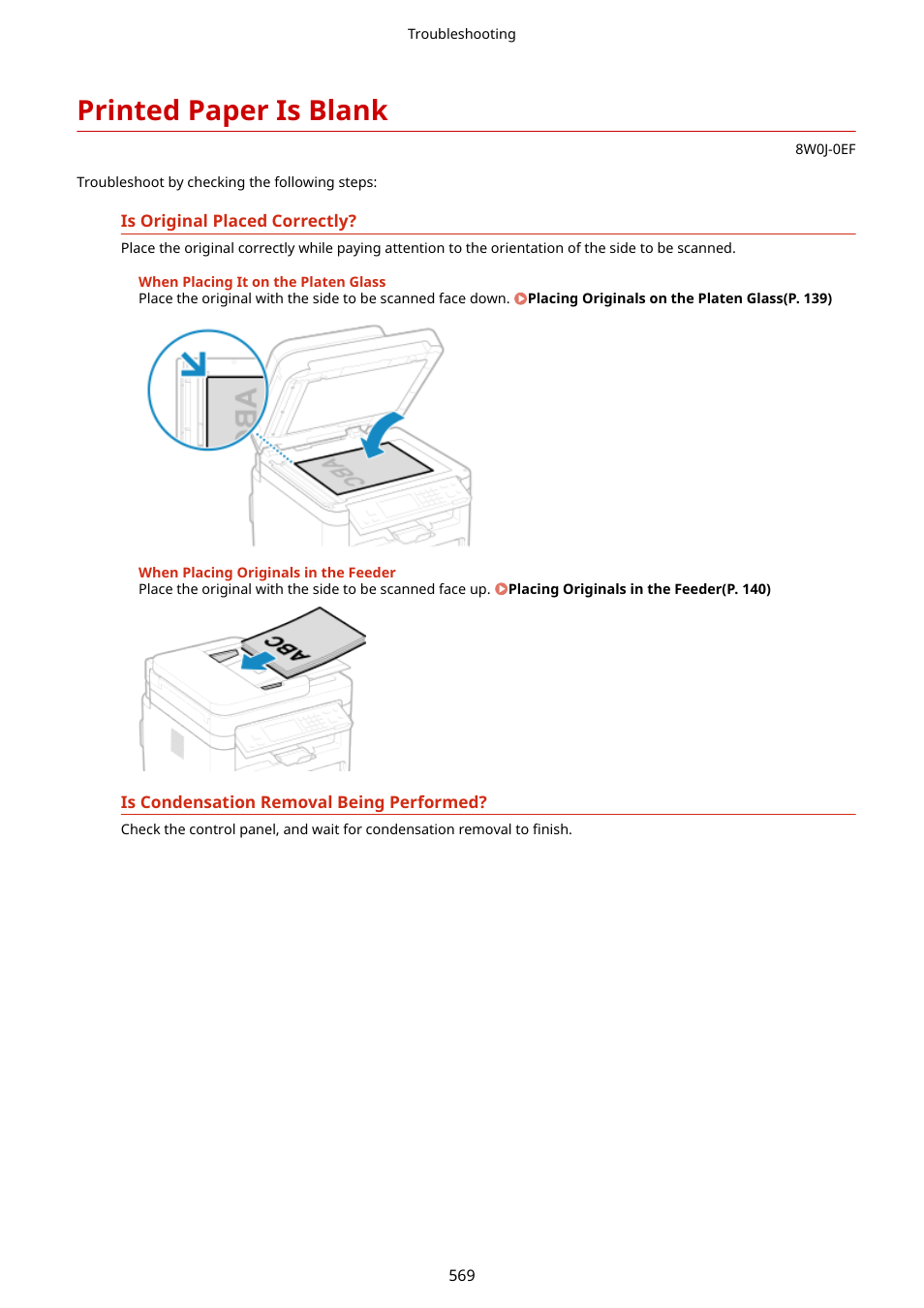 Printed paper is blank, Printed paper is blank(p. 569) | Canon imageCLASS MF264dw II Multifunction Monochrome Laser Printer User Manual | Page 578 / 700