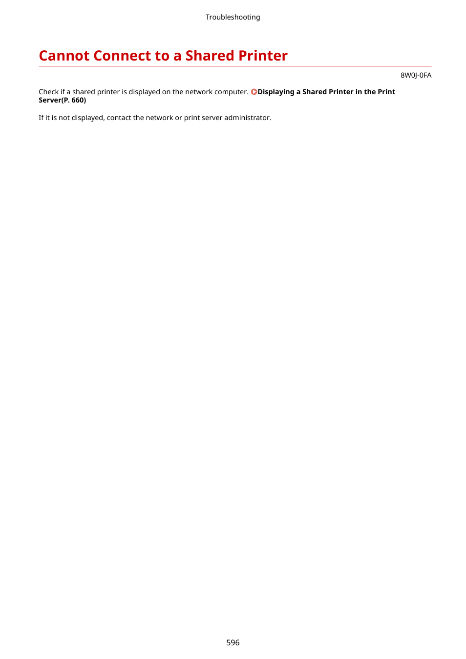 Cannot connect to a shared printer, Cannot connect to a shared printer(p. 596) | Canon imageCLASS MF264dw II Multifunction Monochrome Laser Printer User Manual | Page 605 / 700
