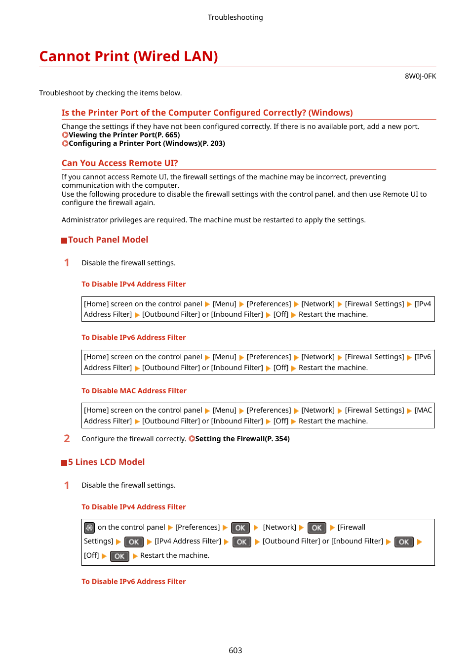 Cannot print (wired lan), Cannot print (wired lan)(p. 603) | Canon imageCLASS MF264dw II Multifunction Monochrome Laser Printer User Manual | Page 612 / 700