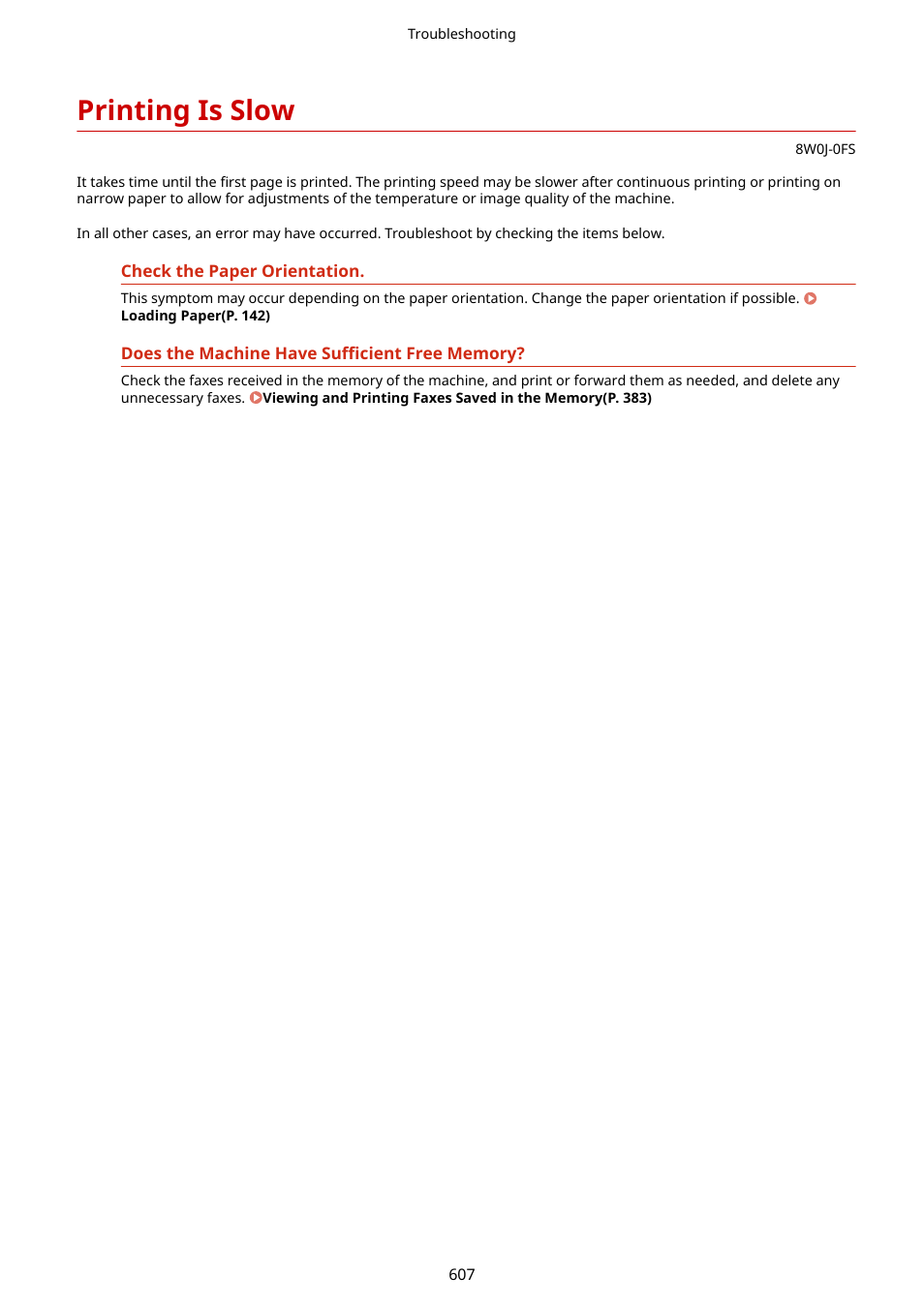 Printing is slow, Printing is slow(p. 607) | Canon imageCLASS MF264dw II Multifunction Monochrome Laser Printer User Manual | Page 616 / 700