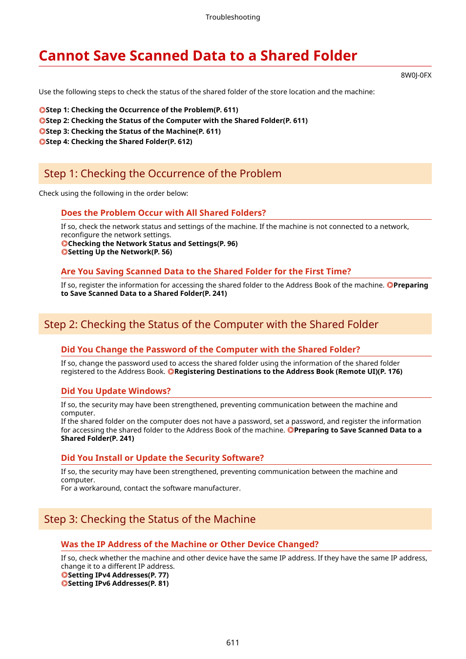 Cannot save scanned data to a shared folder, Step 1: checking the occurrence of the problem, Step 3: checking the status of the machine | Canon imageCLASS MF264dw II Multifunction Monochrome Laser Printer User Manual | Page 620 / 700