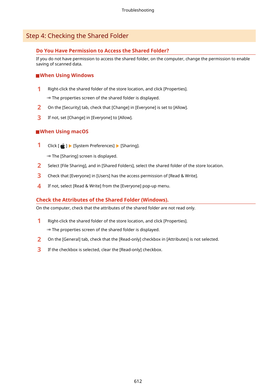 Step 4: checking the shared folder(p. 612), Step 4: checking the shared folder | Canon imageCLASS MF264dw II Multifunction Monochrome Laser Printer User Manual | Page 621 / 700