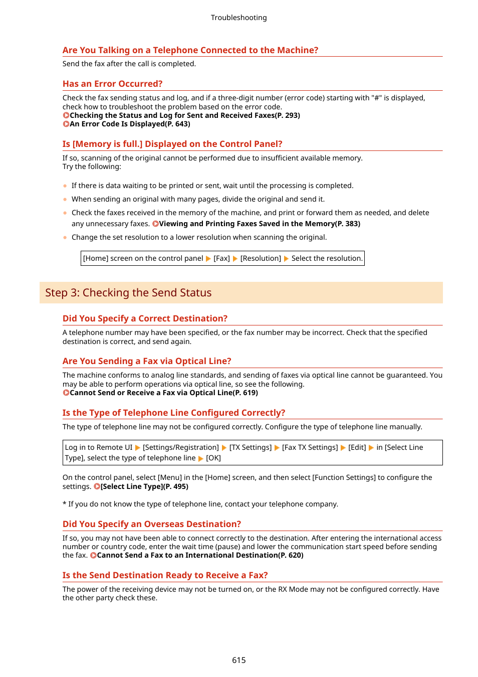 Step 3: checking the send status(p. 615), Step 3: checking the send status | Canon imageCLASS MF264dw II Multifunction Monochrome Laser Printer User Manual | Page 624 / 700