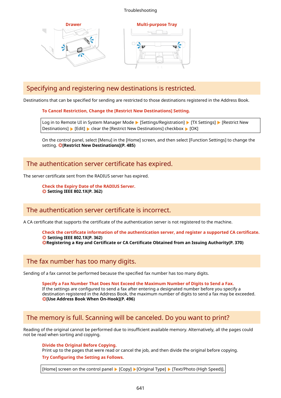 The authentication server certificate has expired, The authentication server certificate is incorrect, The fax number has too many digits | Canon imageCLASS MF264dw II Multifunction Monochrome Laser Printer User Manual | Page 650 / 700