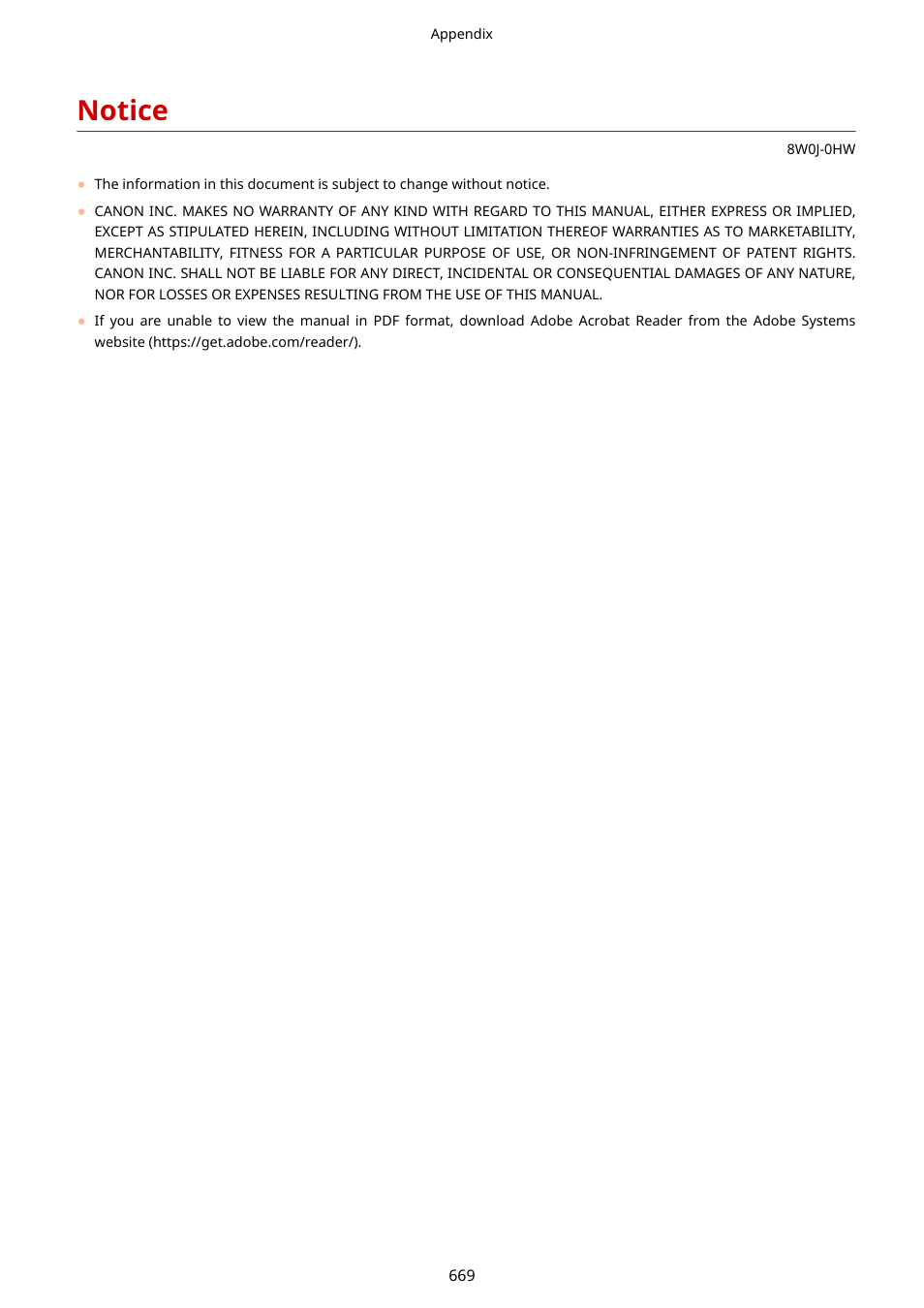Notice, Notice(p. 669) | Canon imageCLASS MF264dw II Multifunction Monochrome Laser Printer User Manual | Page 678 / 700