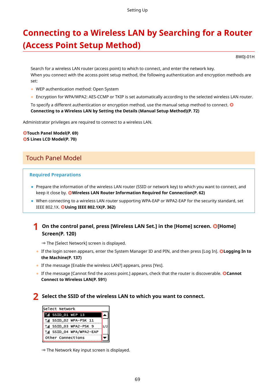 Touch panel model | Canon imageCLASS MF264dw II Multifunction Monochrome Laser Printer User Manual | Page 78 / 700