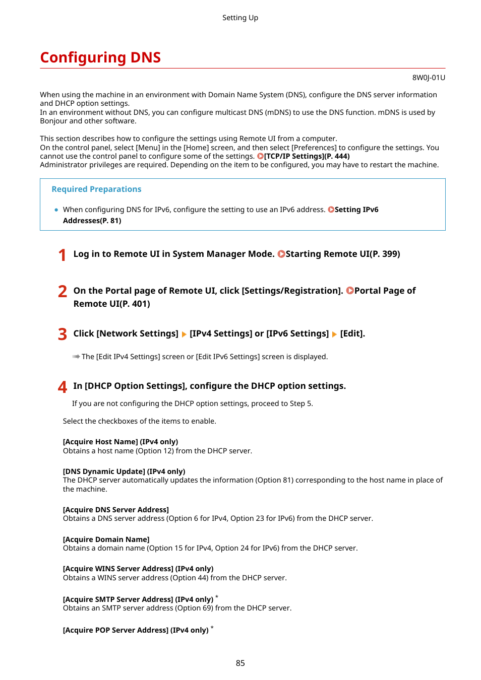 Configuring dns, Configuring dns(p. 85) | Canon imageCLASS MF264dw II Multifunction Monochrome Laser Printer User Manual | Page 94 / 700