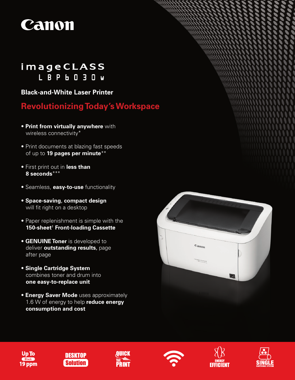 Canon imageCLASS LBP6030w Monochrome Laser Printer User Manual | 2 pages