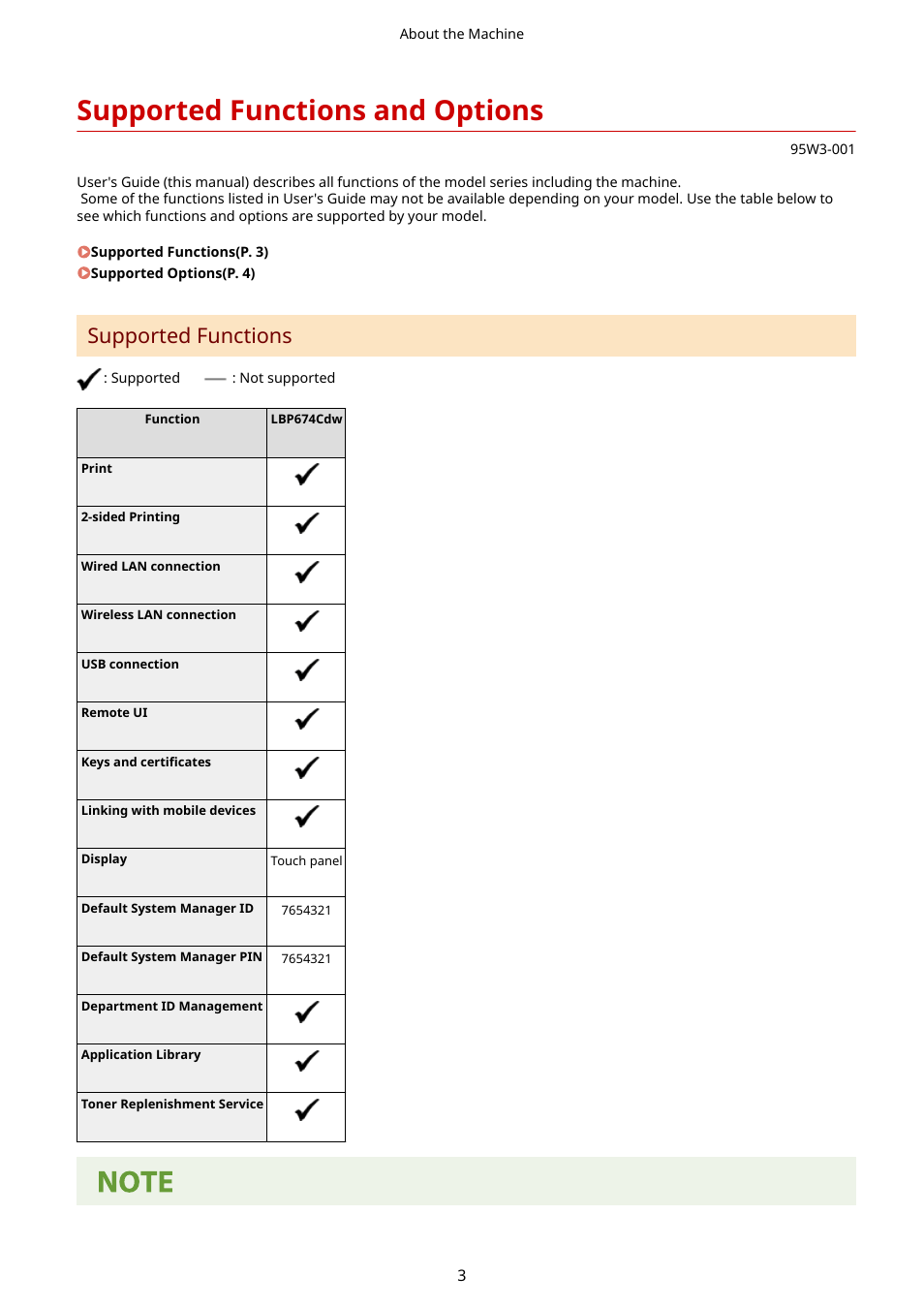 Supported functions and options, Supported functions and options(p. 3), Supported functions | Canon imageCLASS LBP674Cdw Wireless Color Laser Printer User Manual | Page 11 / 565