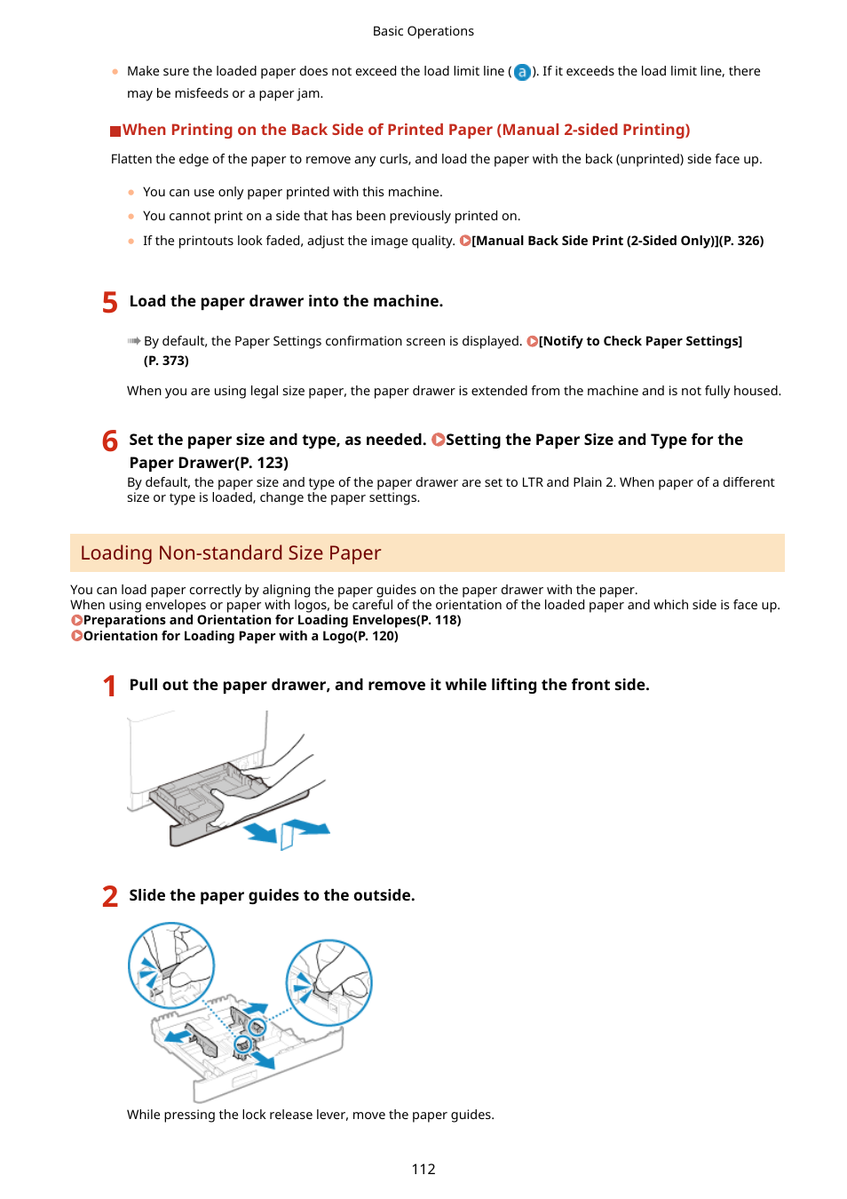 Loading non-standard size paper(p. 112), Loading non-standard size paper | Canon imageCLASS LBP674Cdw Wireless Color Laser Printer User Manual | Page 120 / 565