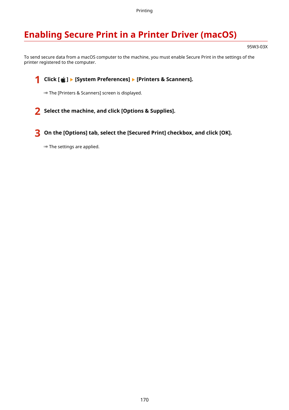 Enabling secure print in a printer driver (macos) | Canon imageCLASS LBP674Cdw Wireless Color Laser Printer User Manual | Page 178 / 565