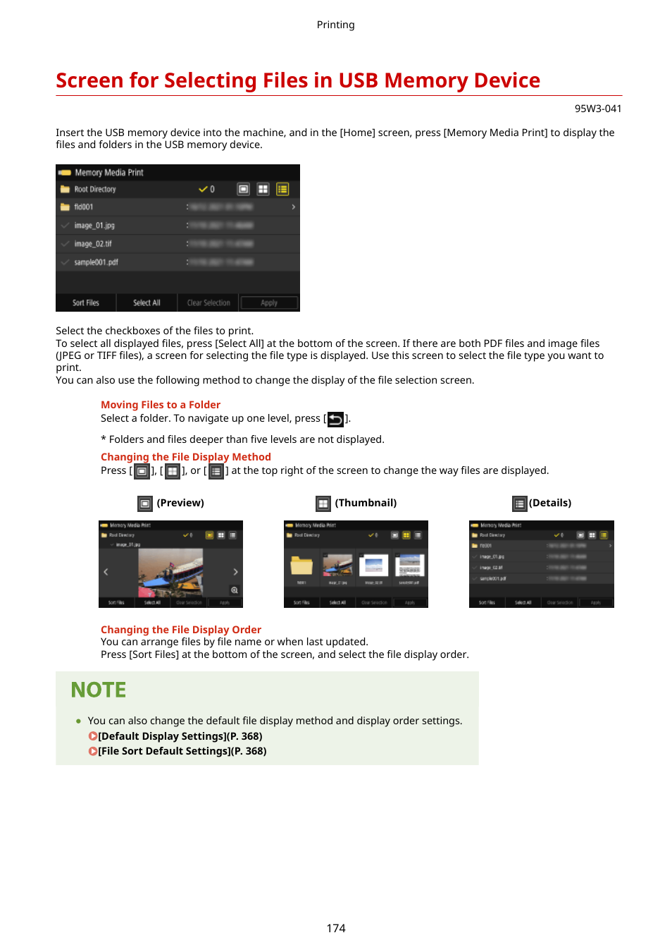 Screen for selecting files in usb memory device | Canon imageCLASS LBP674Cdw Wireless Color Laser Printer User Manual | Page 182 / 565